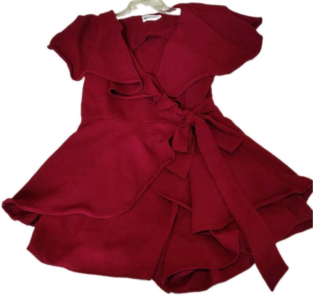 The Impeccable Pig Burgundy Wrap Romper Skort Open Back Cutout Ruffle Medium